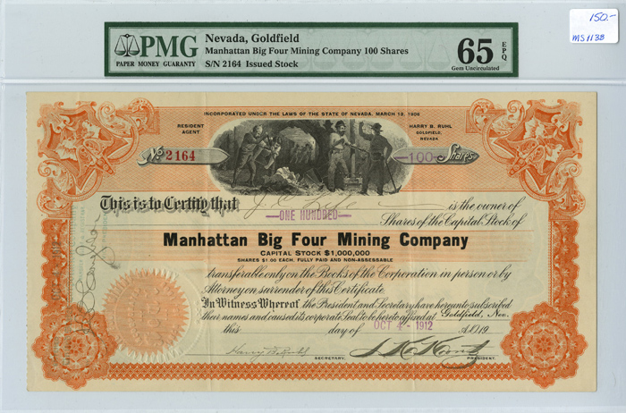 Manhattan Big Four Mining Co - Stock Certificate